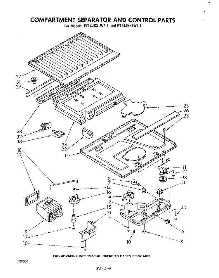 COMPARTMENT SEPARATOR AND CONTROL Diagram and Parts List for ET14JKXLWL1  Whirlpool Refrigerator