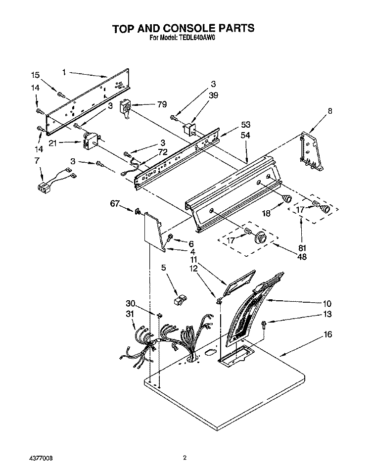 SECTION Diagram and Parts List for TEDL640AN0  Whirlpool Dryer