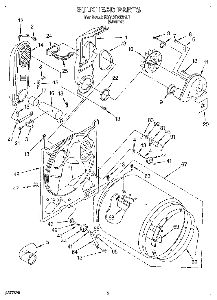 BULKHEAD Diagram and Parts List for KGYE678BAL1  KitchenAid Dryer
