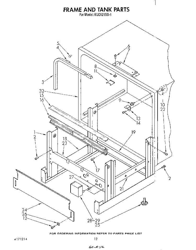 FRAME AND TANK Diagram and Parts List for KUD121SS1  KitchenAid Dishwasher