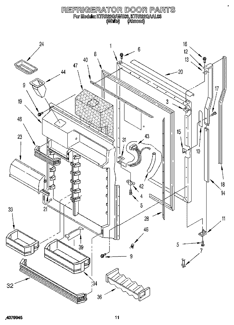 REFRIGERATOR DOOR Diagram and Parts List for KTRS22QAWH03  KitchenAid Refrigerator