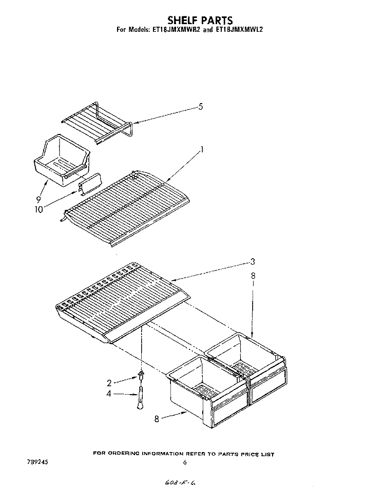 SHELF Diagram and Parts List for ET18JMXMWR2  Whirlpool Refrigerator