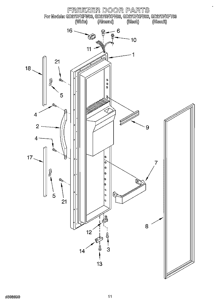 FREEZER DOOR Diagram and Parts List for GD27DFXFB03  Whirlpool Refrigerator