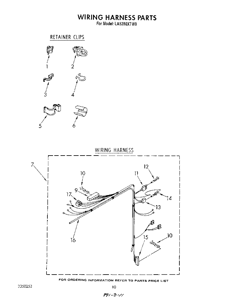 WIRING HARNESS Diagram and Parts List for LA5280XTN0  Whirlpool Washer
