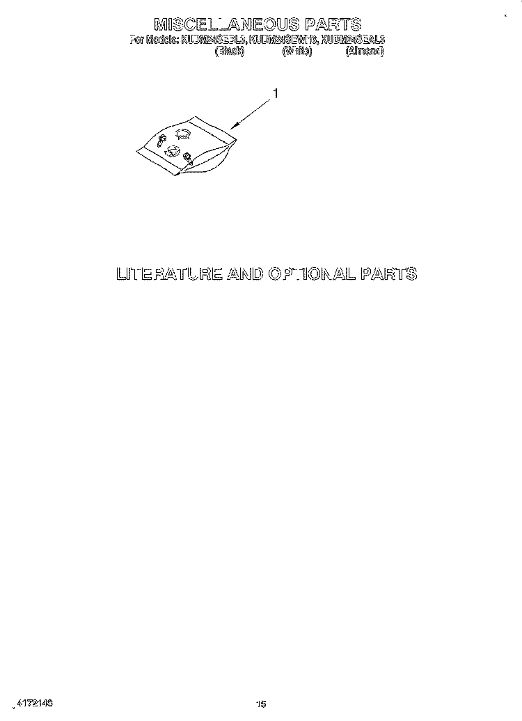 MISCELLANEOUS, LIT/OPTIONAL Diagram and Parts List for KUDM24SEWH3  KitchenAid Dishwasher