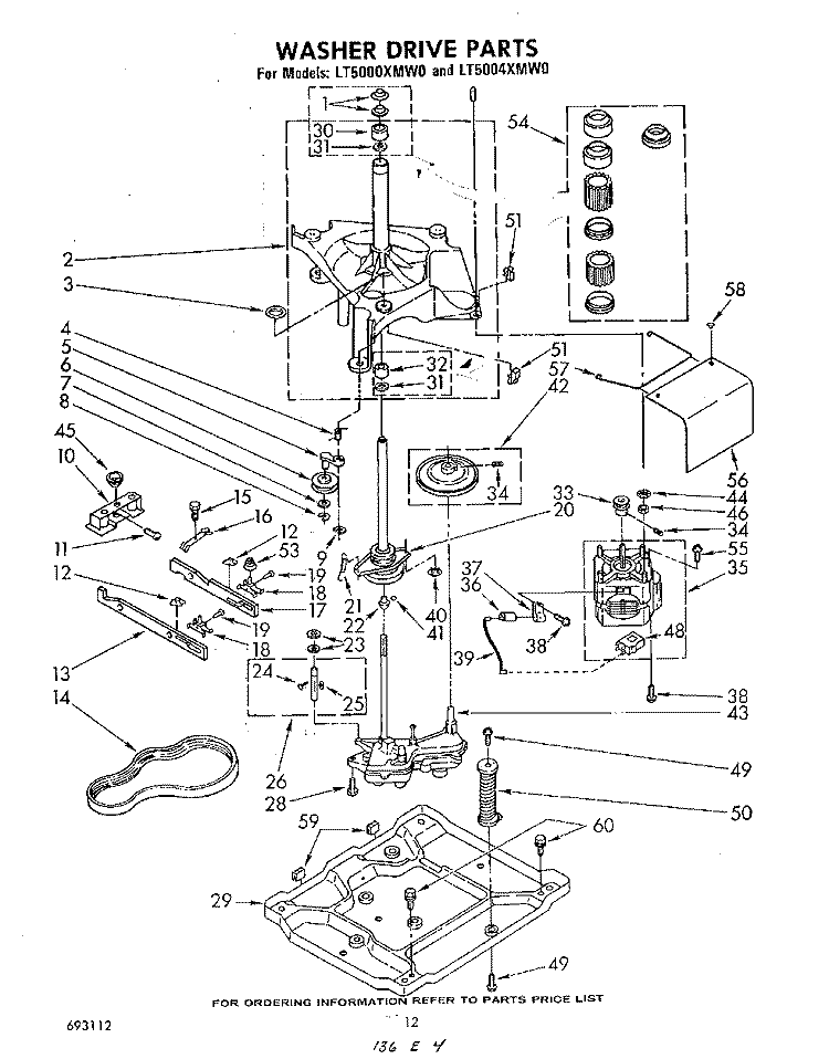 WASHER DRIVE Diagram and Parts List for LT5004XMW0  Whirlpool Washer Dryer Combo