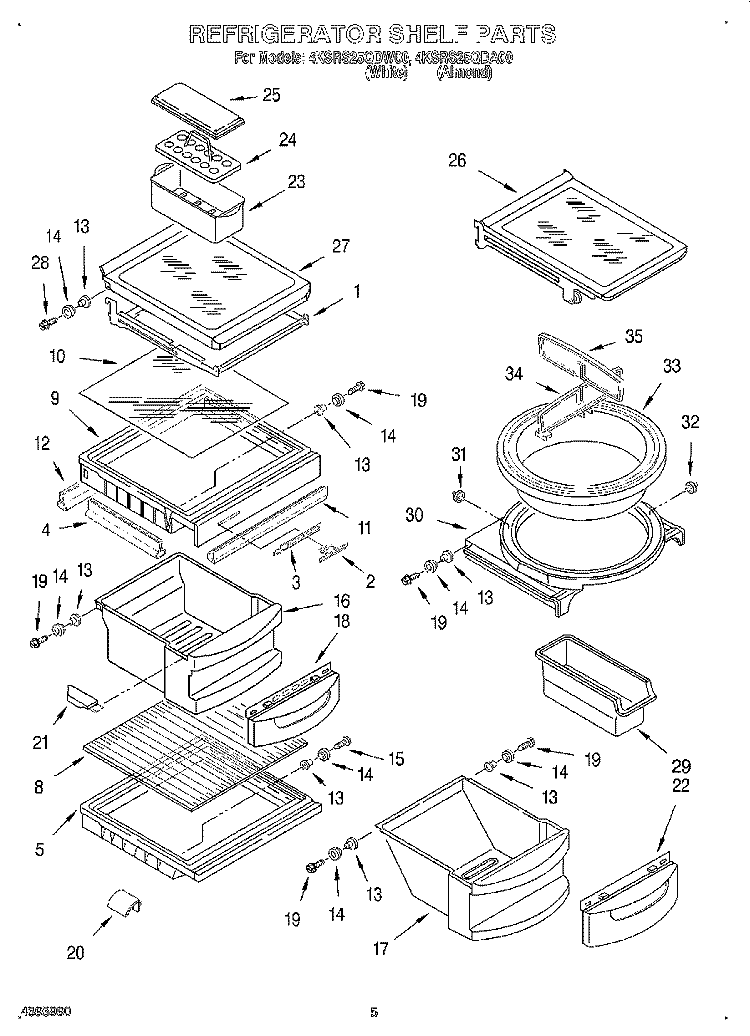 REFRIGERATOR SHELF Diagram and Parts List for 4KSRS25QDA00  KitchenAid Refrigerator