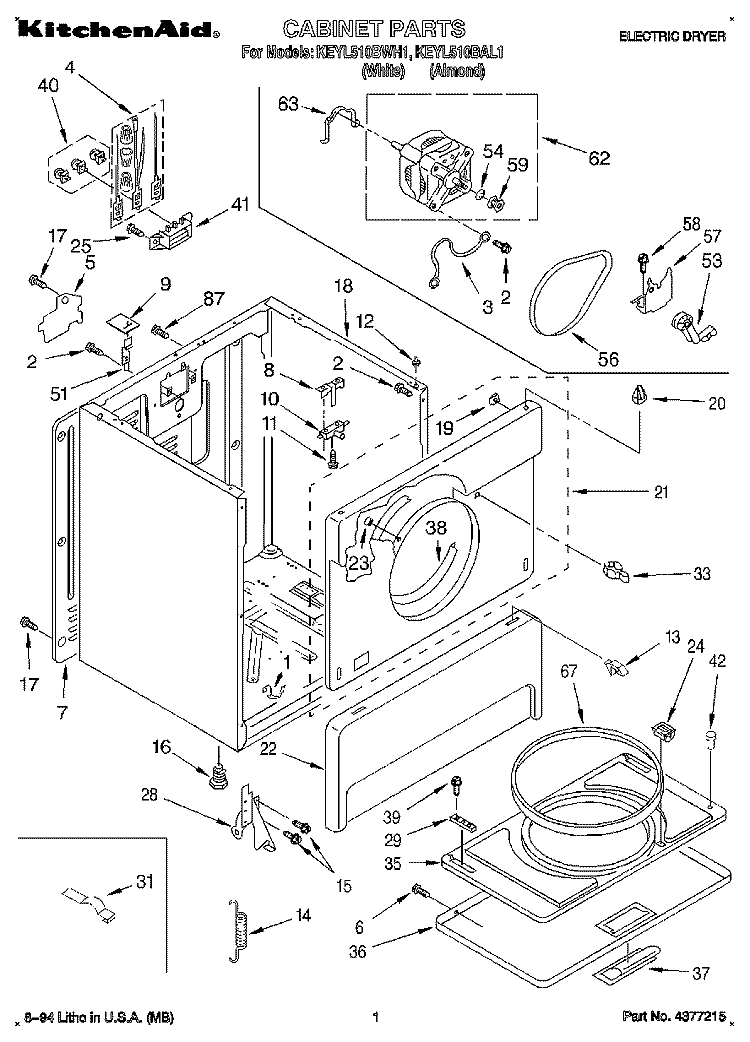 SECTION Diagram and Parts List for KEYL510BAL1  KitchenAid Dryer