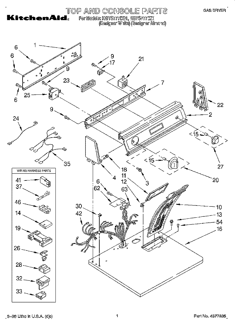 TOP AND CONSOLE, LIT/OPTIONAL Diagram and Parts List for KGYS777EZ1  KitchenAid Dryer