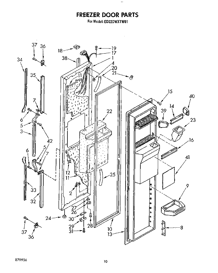 FREEZER DOOR Diagram and Parts List for ED22DWXTG01  Whirlpool Refrigerator
