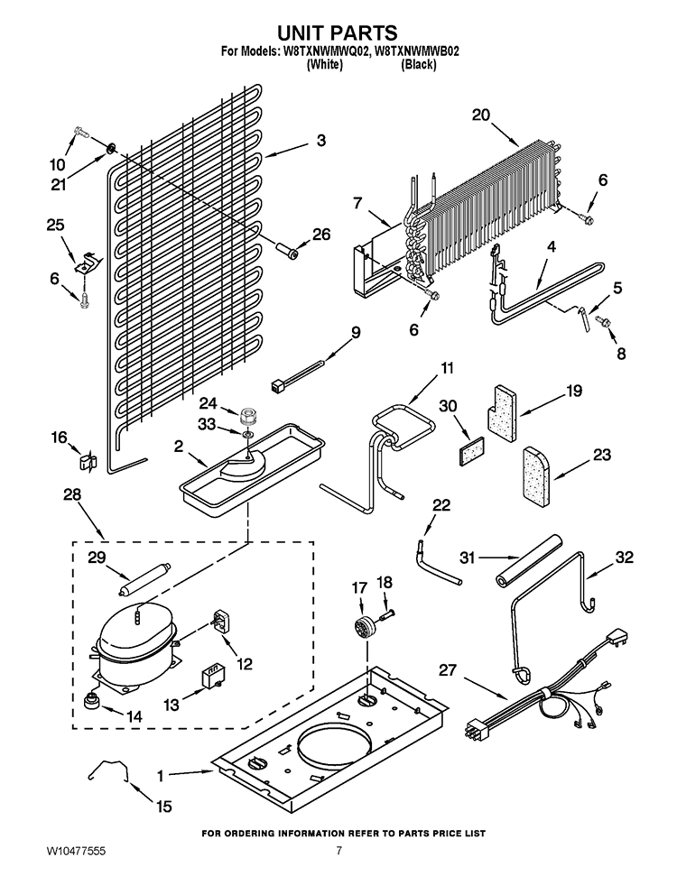 UNIT PARTS Diagram and Parts List for W8TXNWMWQ02  Whirlpool Refrigerator