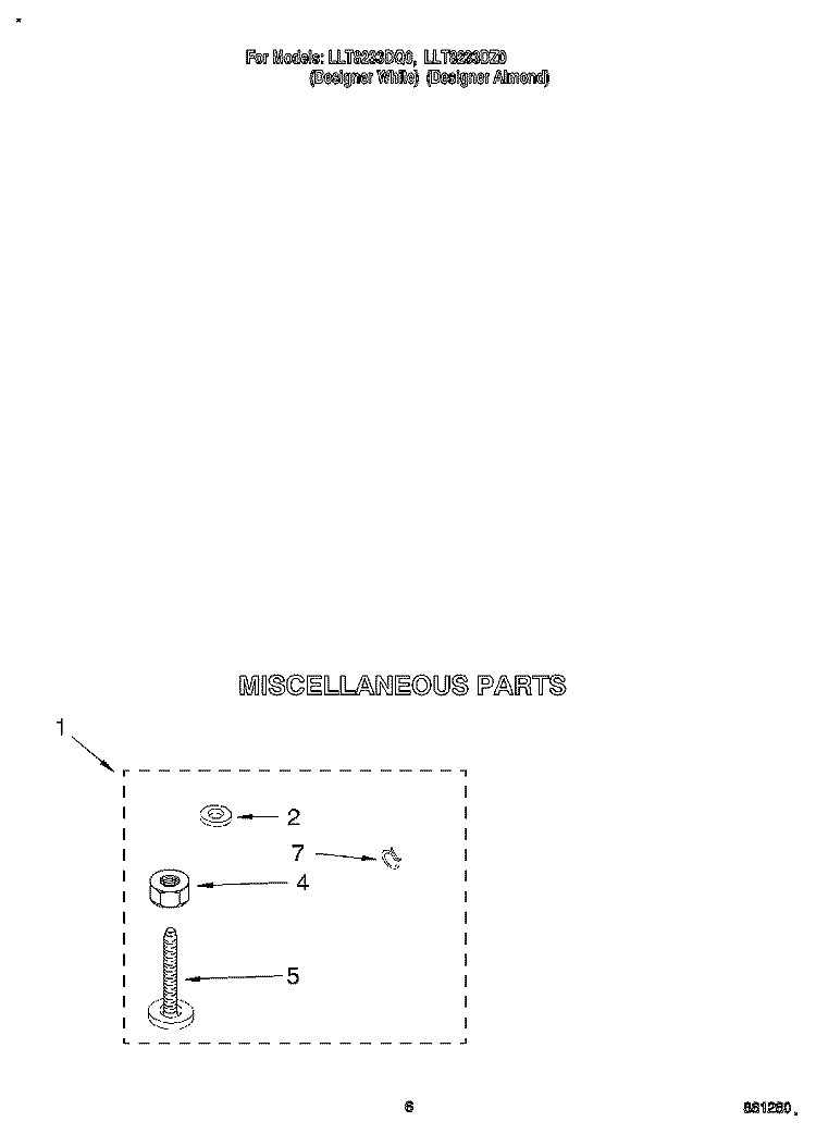 MISCELLANEOUS Diagram and Parts List for LLT8233DQ0  Whirlpool Washer