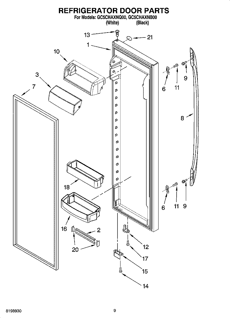 REFRIGERATOR DOOR PARTS Diagram and Parts List for GC5CHAXNB00  Whirlpool Refrigerator
