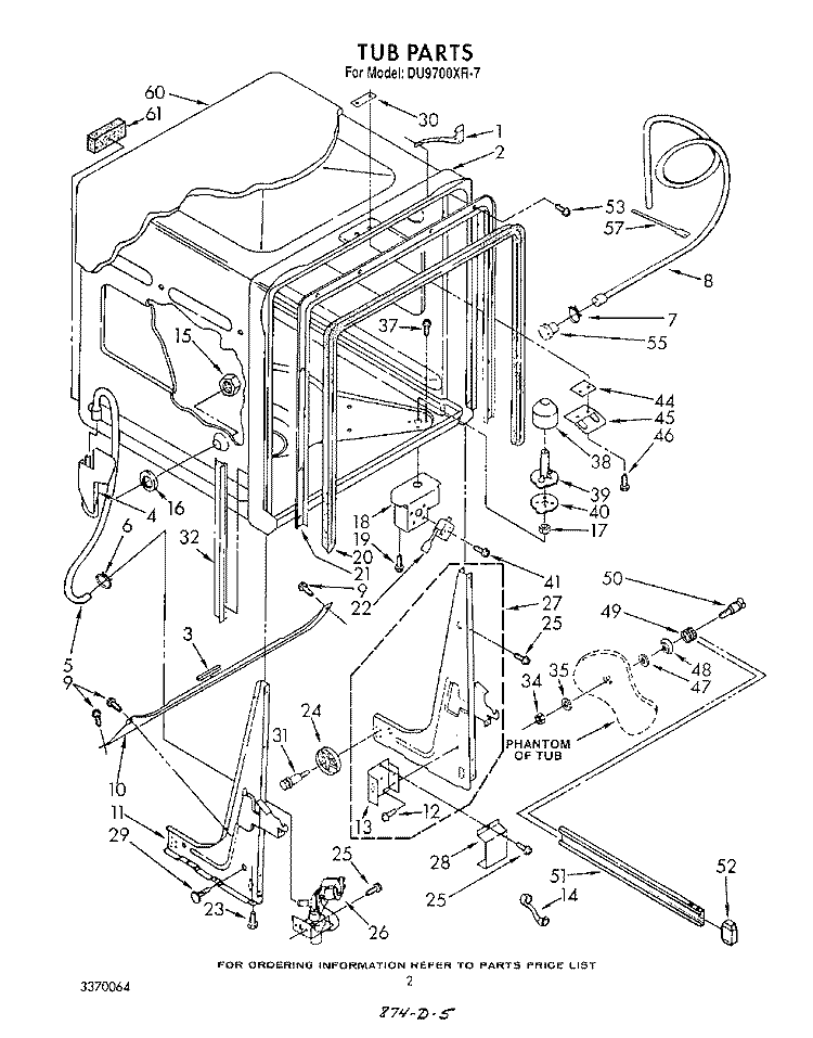 TUB , LITERATURE AND OPTIONAL Diagram and Parts List for DU9700XR7  Whirlpool Dishwasher