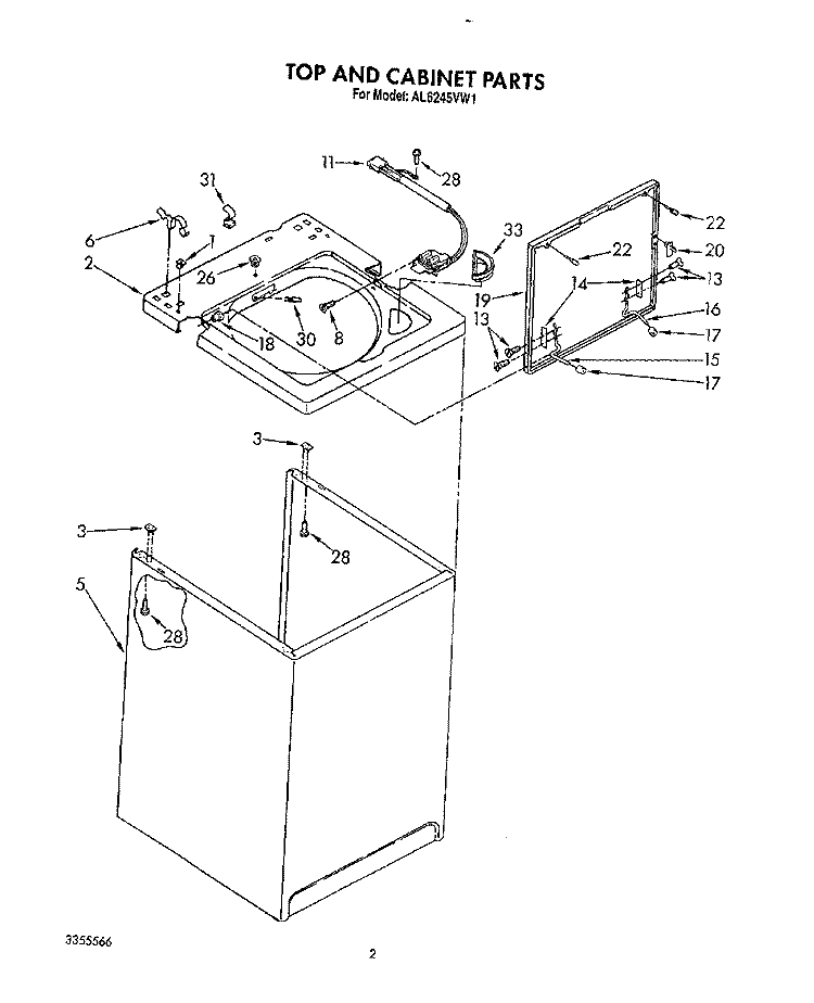 TOP AND CABINET, LIT/OPTIONAL Diagram and Parts List for AL6245VG1  Whirlpool Washer