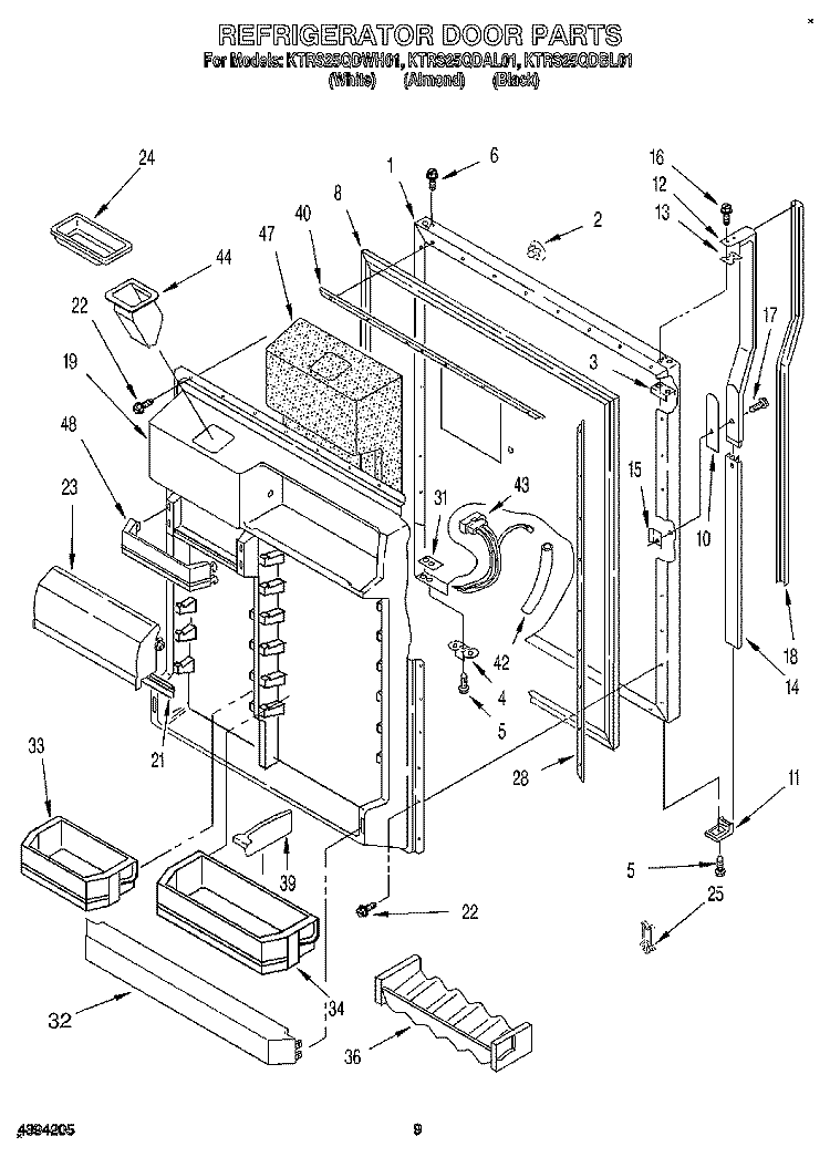 REFRIGERATOR DOOR Diagram and Parts List for KTRS25QDBL01  KitchenAid Refrigerator