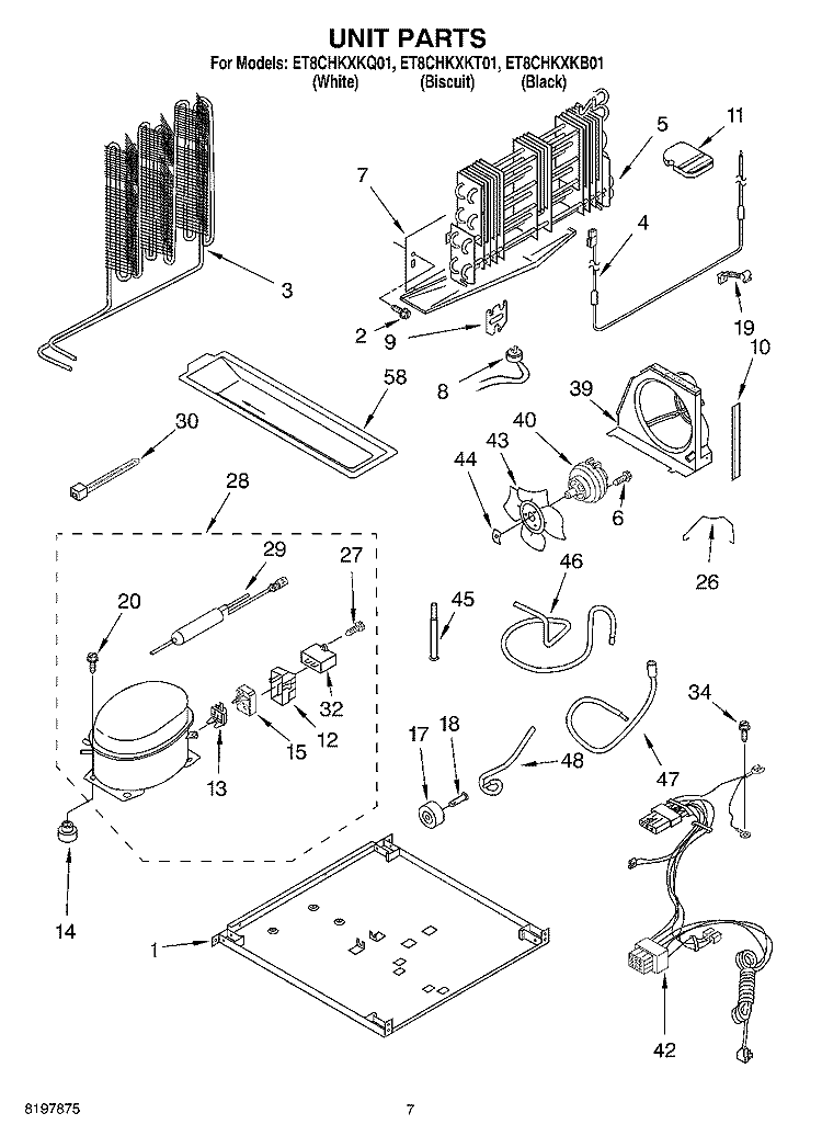 UNIT Diagram and Parts List for ET8CHKXKT01  Whirlpool Refrigerator