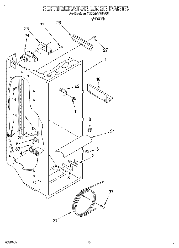 REFRIGERATOR LINER Diagram and Parts List for 4YED25PQFN01  Whirlpool Refrigerator