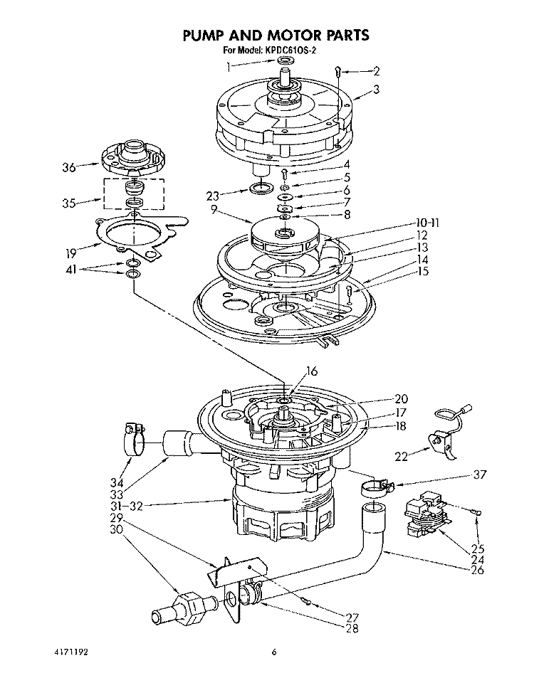 PUMP AND MOTOR Diagram and Parts List for KPDC610S2  KitchenAid Dishwasher