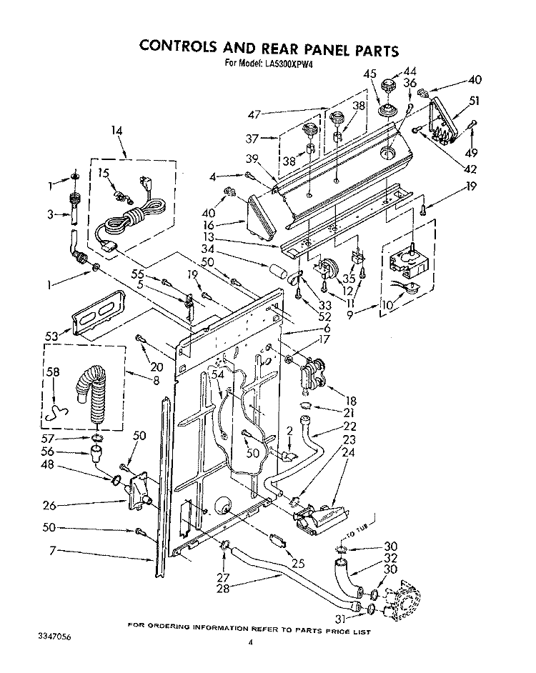 CONTROLS AND REAR PANEL Diagram and Parts List for LA5300XPW4  Whirlpool Washer