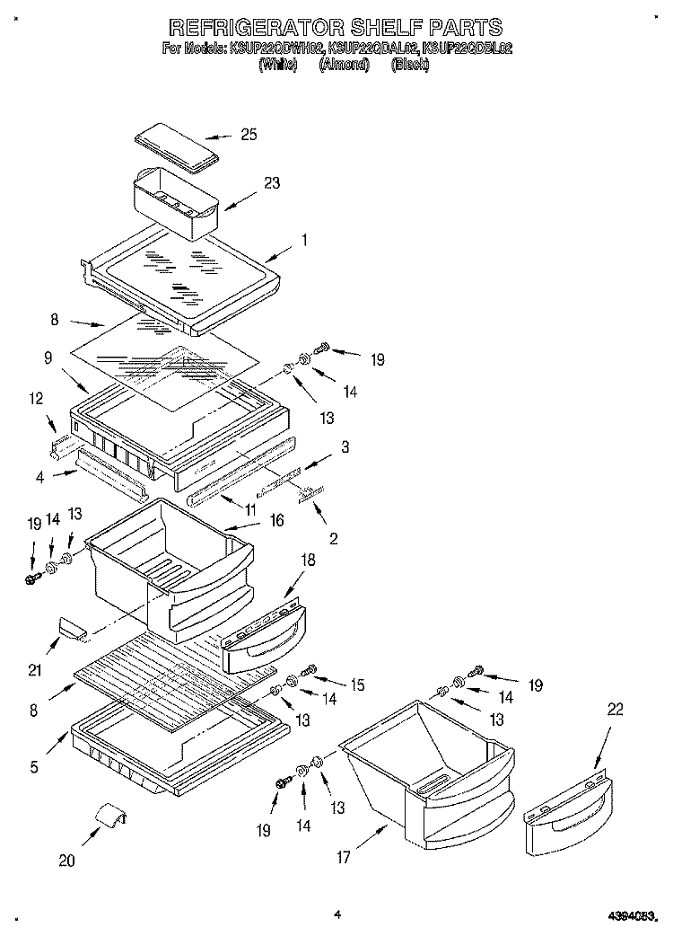 REFRIGERATOR SHELF Diagram and Parts List for KSUP22QDBL02  KitchenAid Refrigerator