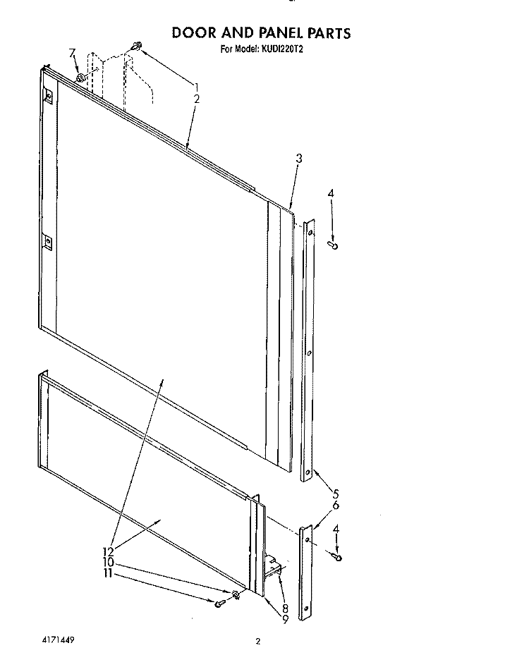 DOOR AND PANEL Diagram and Parts List for KUDI220T2  KitchenAid Dishwasher