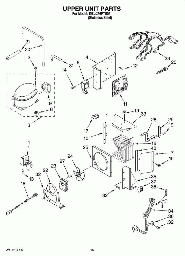 UPPER UNIT PARTS Diagram and Parts List for KBLC36FTS03  KitchenAid Refrigerator