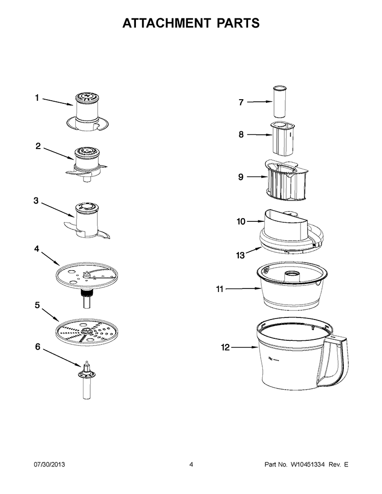 ATTACHMENT PARTS Diagram and Parts List for KFP0922BD0  KitchenAid Food Processor