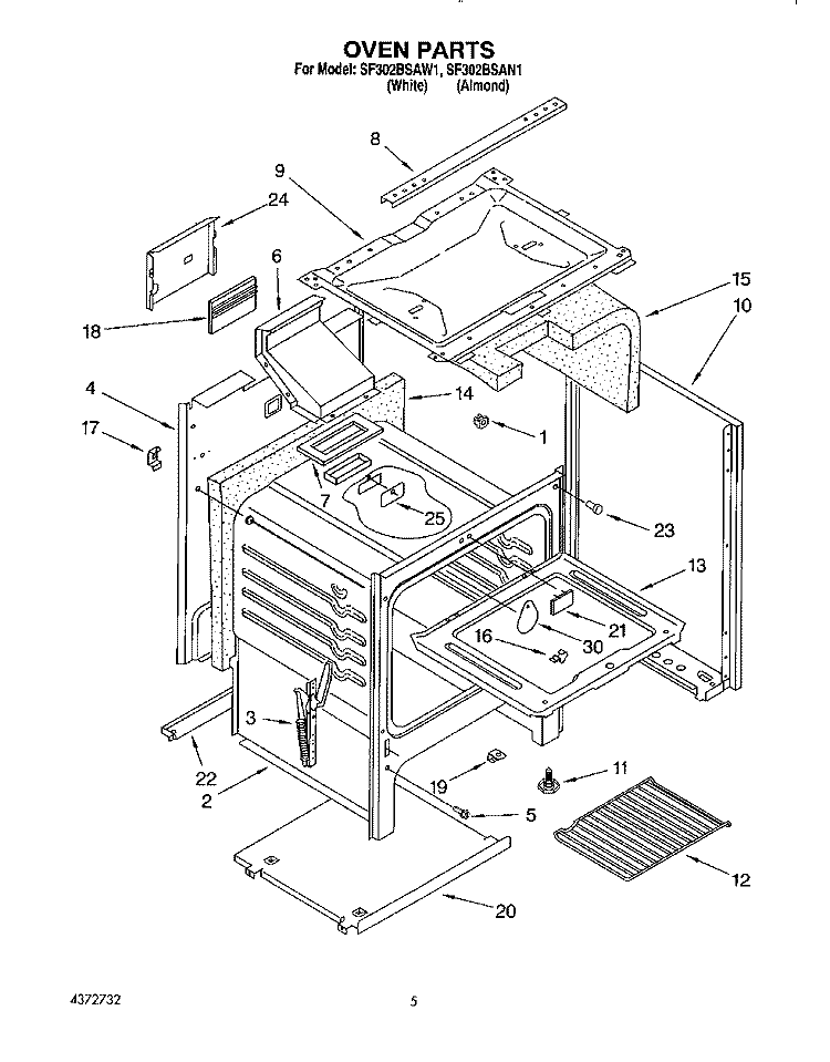 OVEN Diagram and Parts List for SF302BSAN1  Whirlpool Range
