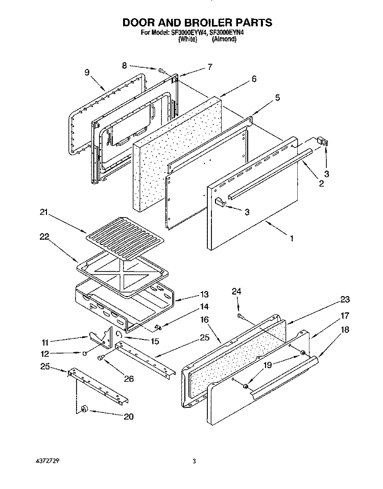 DOOR AND BROILER Diagram and Parts List for SF3000EYN4  Whirlpool Range