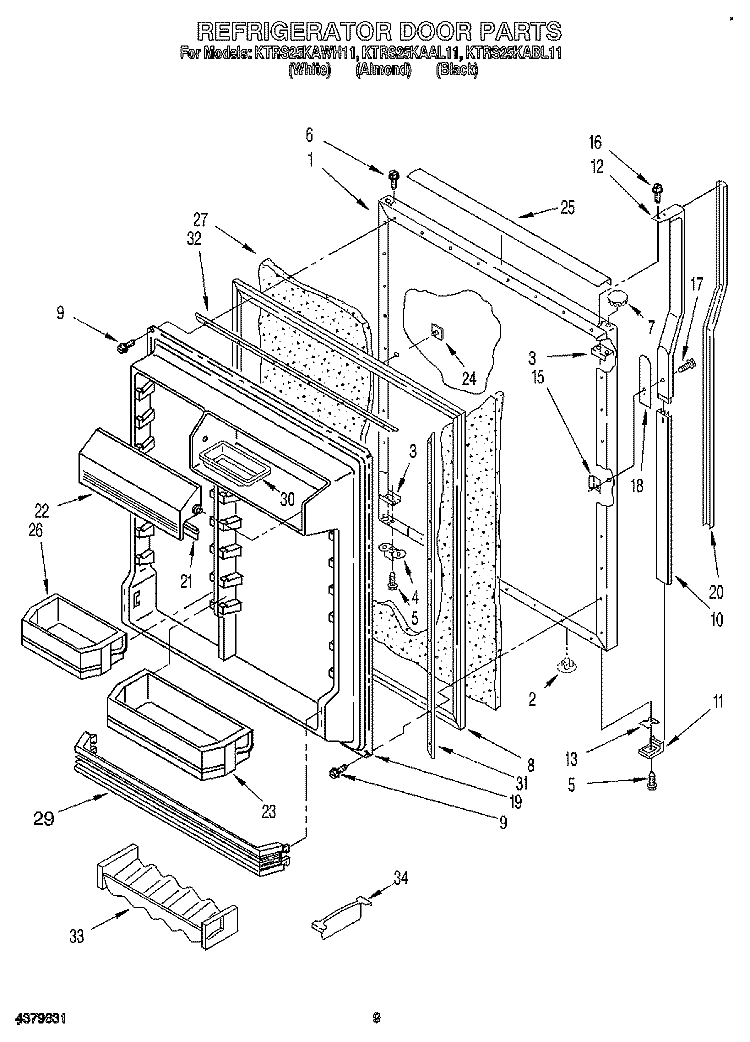 REFRIGERATOR DOOR Diagram and Parts List for KTRS25KAAL11  KitchenAid Refrigerator