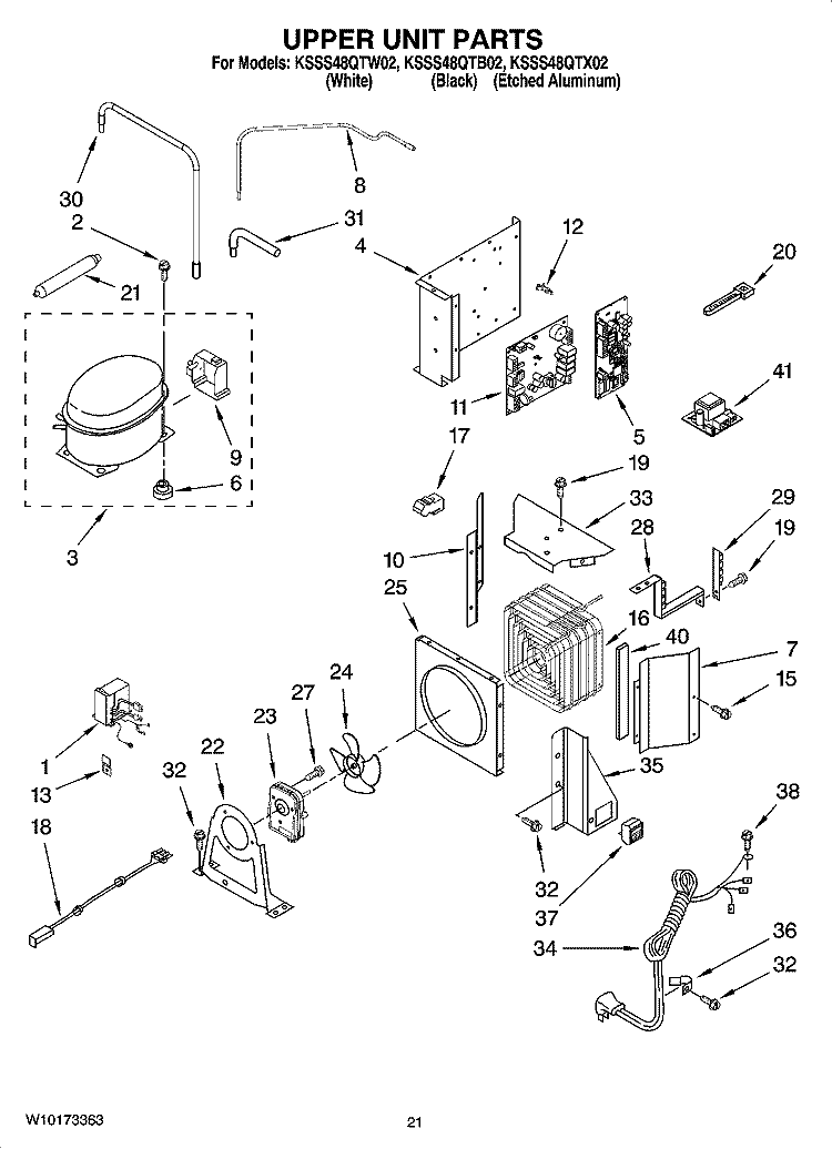 UPPER UNIT PARTS Diagram and Parts List for KSSS48QTB02  KitchenAid Refrigerator