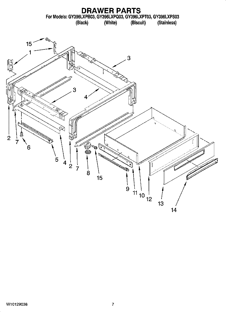 DRAWER PARTS Diagram and Parts List for GY396LXPB03  Whirlpool Range