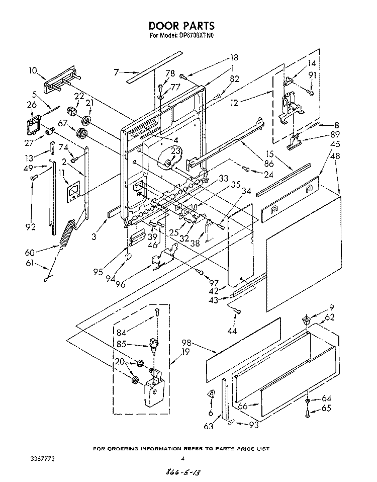 DOOR Diagram and Parts List for DP8700XTN0  Whirlpool Dishwasher