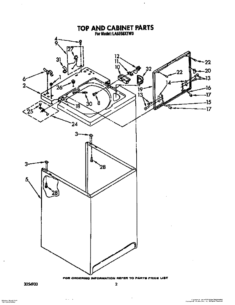 TOP AND CABINET, OPTIONAL Diagram and Parts List for LA5558XTG0  Whirlpool Washer
