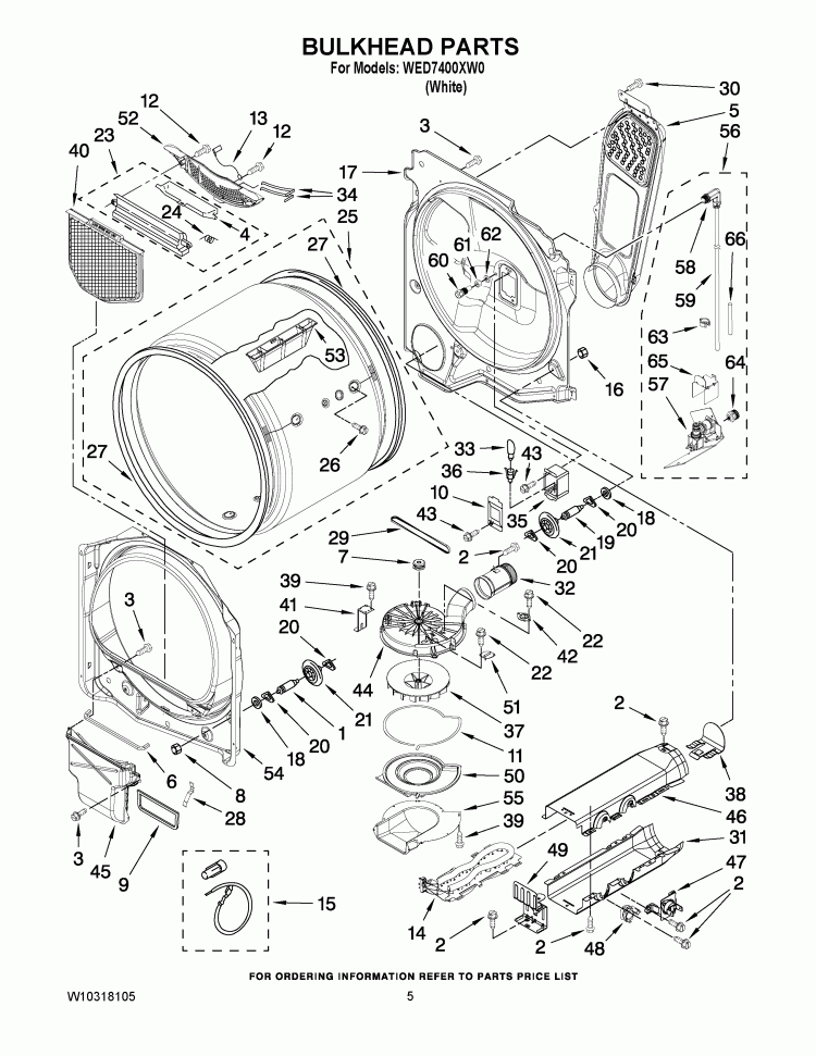 BULKHEAD PARTS Diagram and Parts List for WED7400XW0  Whirlpool Dryer
