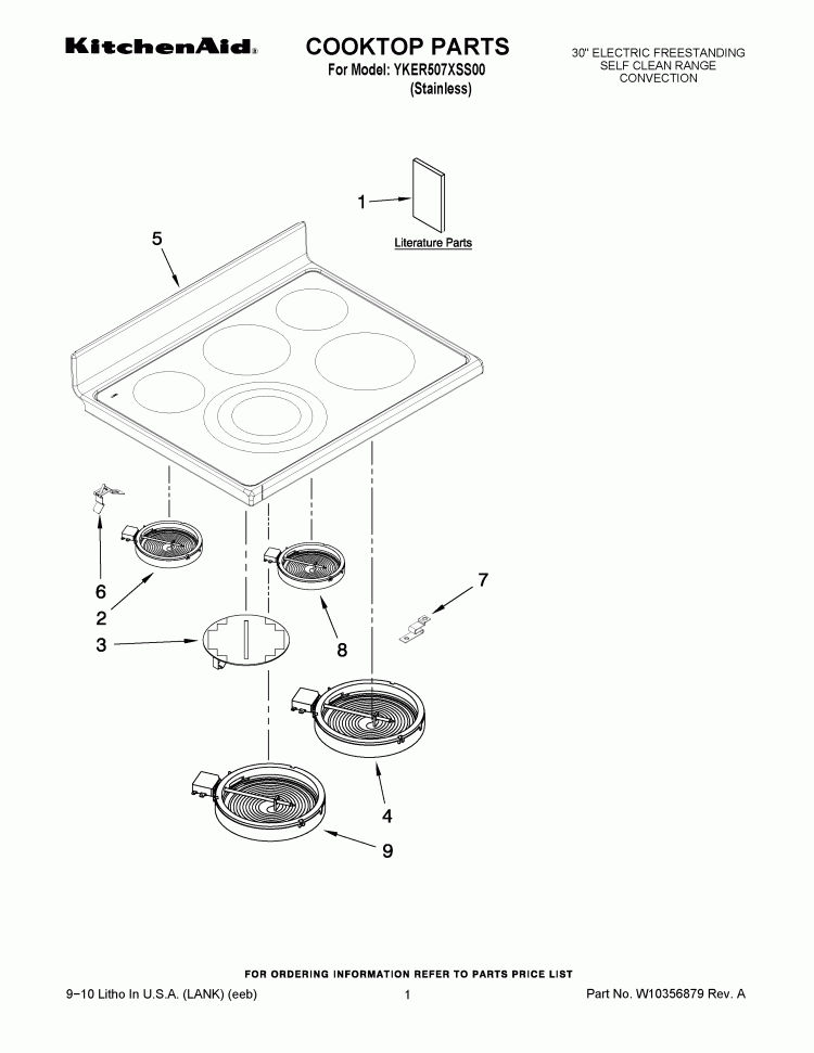 COOKTOP PARTS Diagram and Parts List for YKER507XSS00  KitchenAid Range
