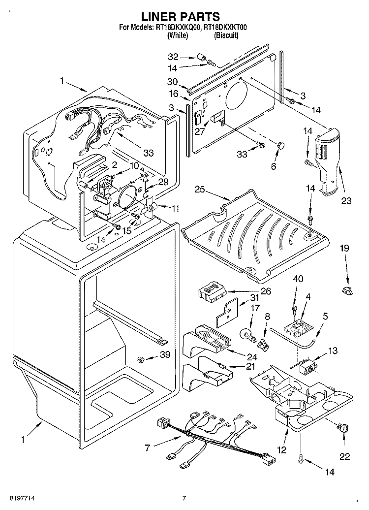 LINER Diagram and Parts List for RT18DKXKQ00  Roper Refrigerator
