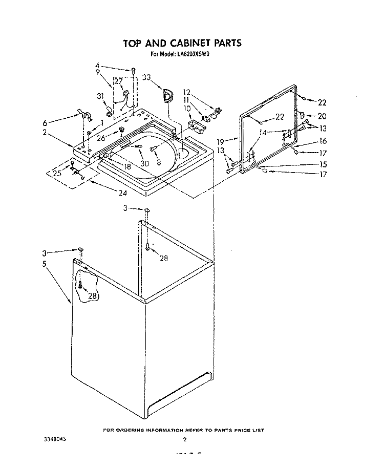 TOP AND CABINET , LITERATURE AND OPTIONAL Diagram and Parts List for LA6200XSW0  Whirlpool Washer