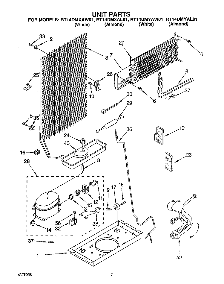 UNIT Diagram and Parts List for RT14DMYAW01  Roper Refrigerator