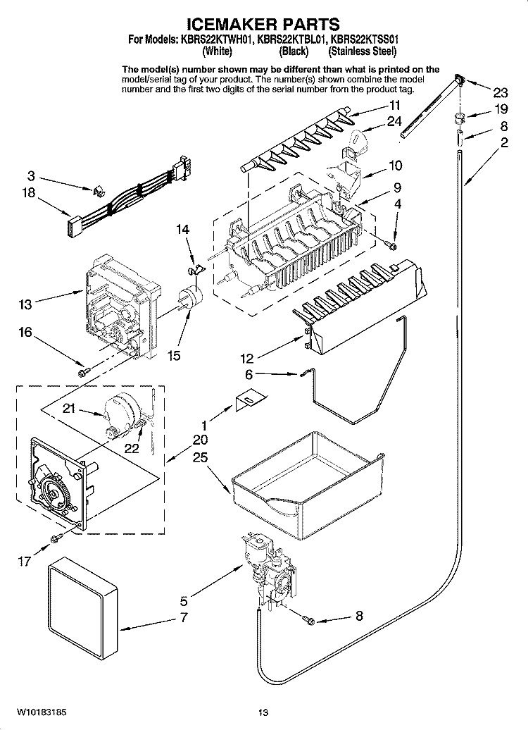 ICEMAKER PARTS, OPTIONAL PARTS Diagram and Parts List for KBRS22KTSS01  KitchenAid Refrigerator