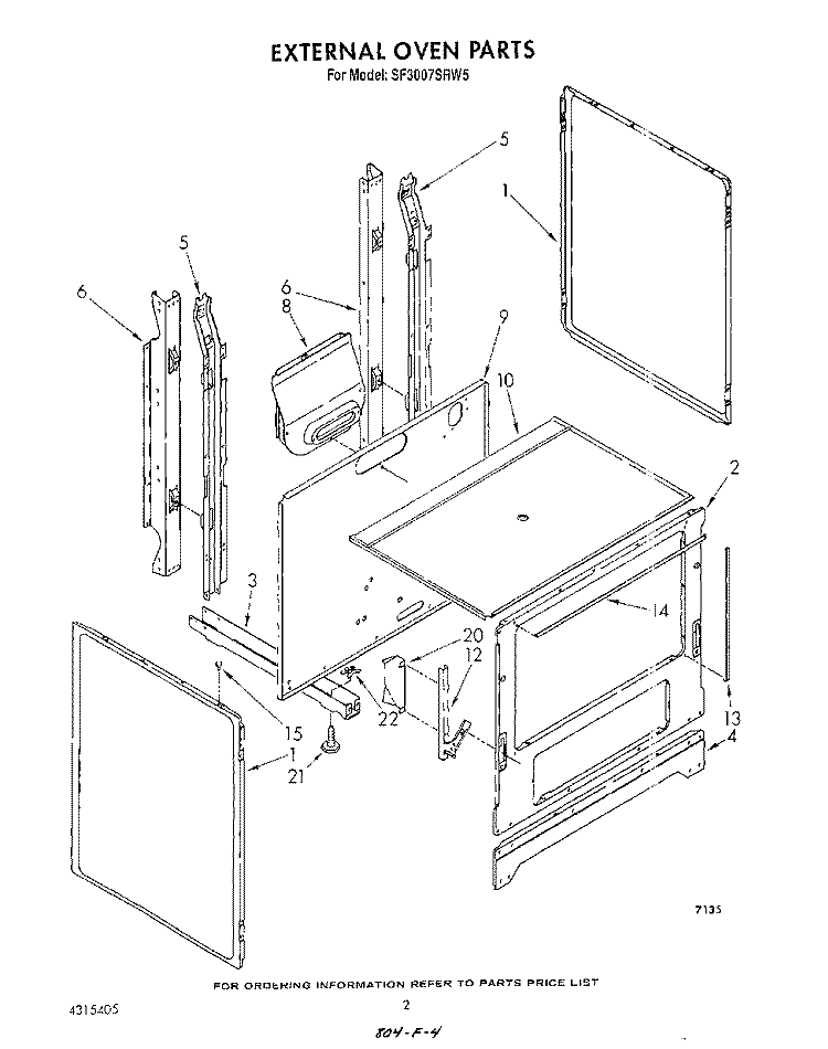 EXTERNAL OVEN Diagram and Parts List for SF3007SRW5  Whirlpool Range