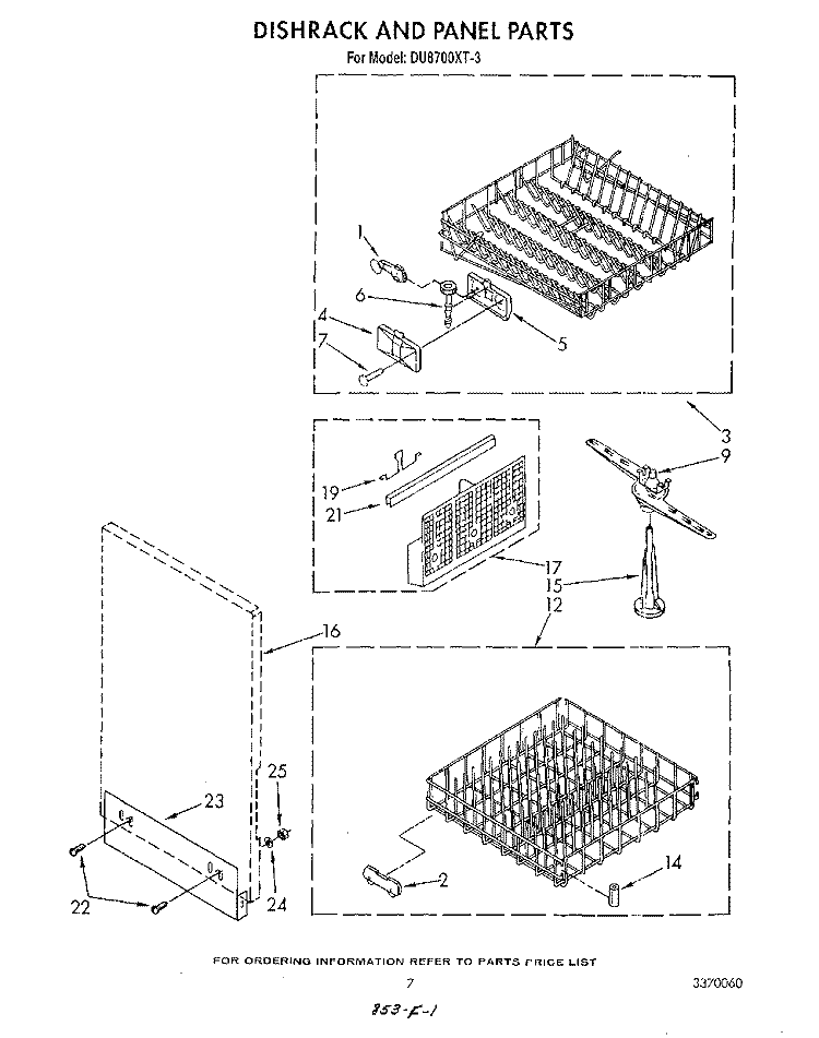 DISHRACK AND PANEL Diagram and Parts List for DU8700XT3  Whirlpool Dishwasher