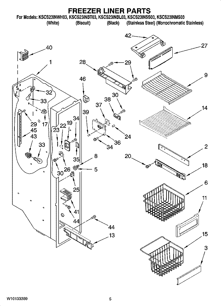 FREEZER LINER PARTS Diagram and Parts List for KSCS23INBT03  KitchenAid Refrigerator