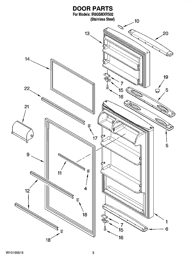 DOOR PARTS Diagram and Parts List for IR8GSMXRS02  Whirlpool Refrigerator