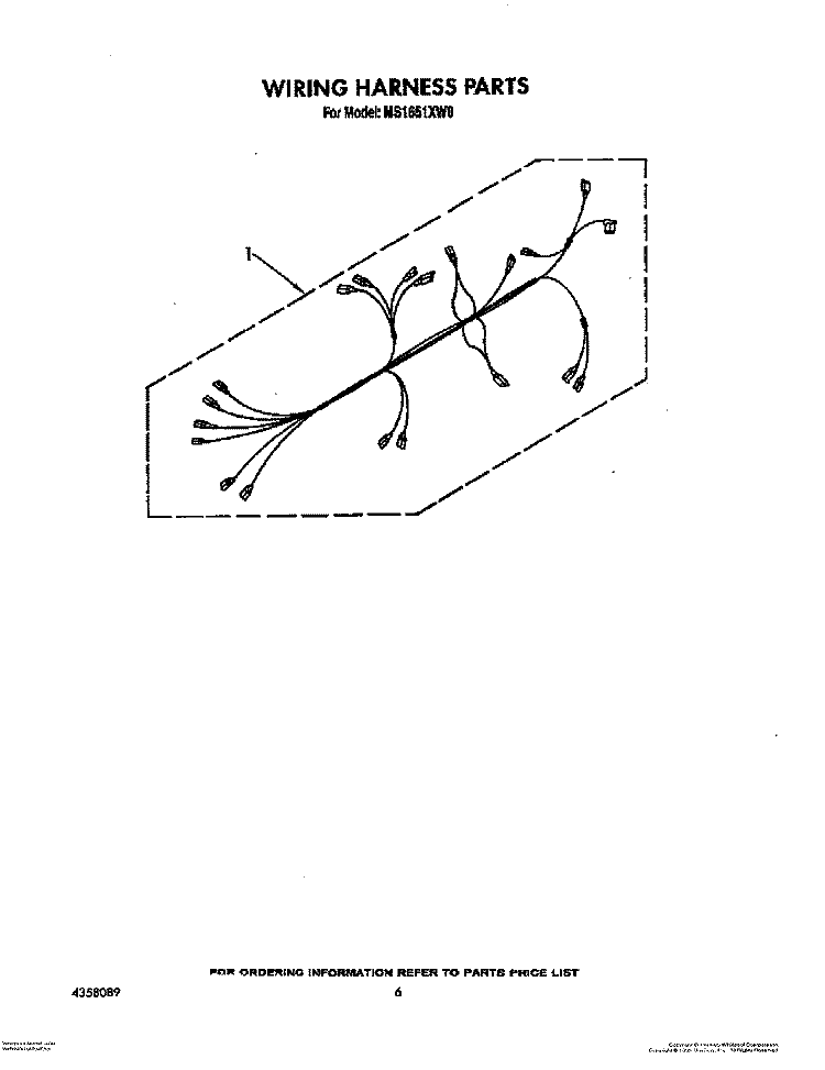 WIRING HARNESS, LIT/OPTIONAL Diagram and Parts List for MS1651XW0  Whirlpool Microwave