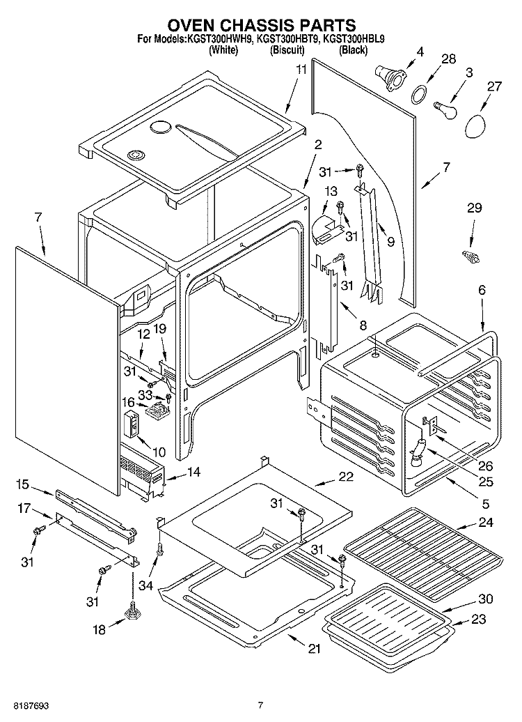 OVEN CHASSIS Diagram and Parts List for KGST300HBT9  KitchenAid Range