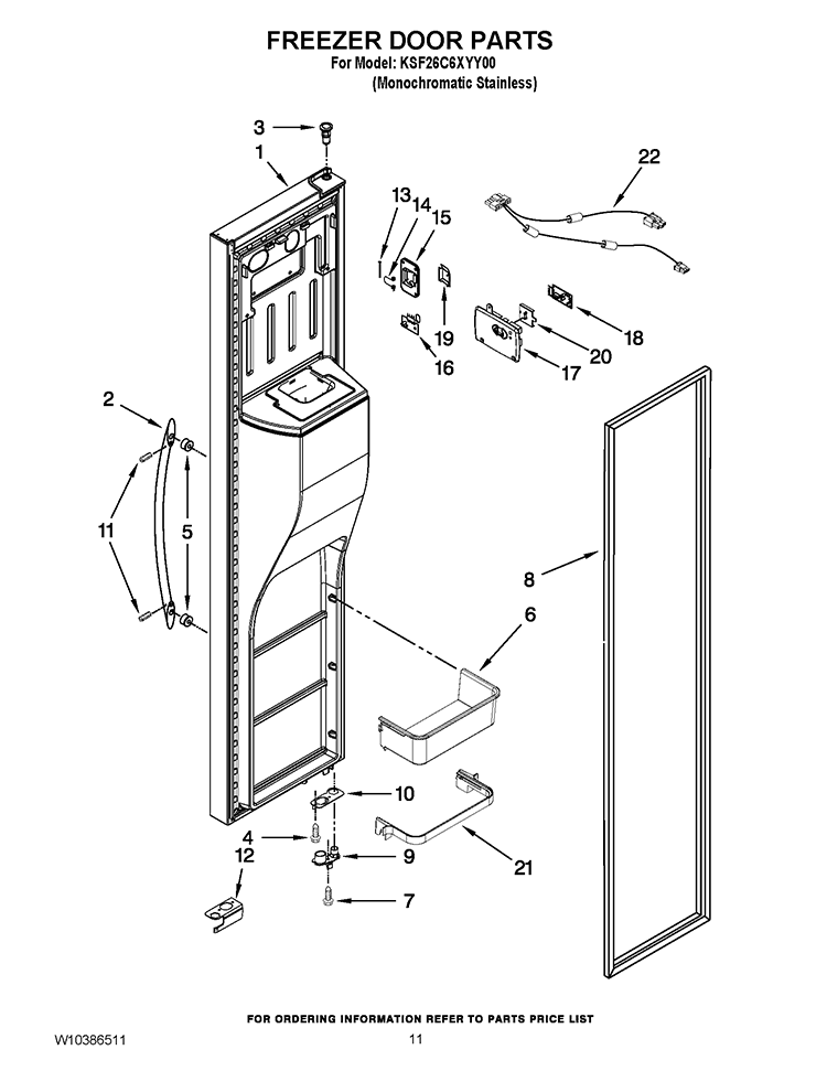 FREEZER DOOR PARTS Diagram and Parts List for KSF26C6XYY00  KitchenAid Refrigerator