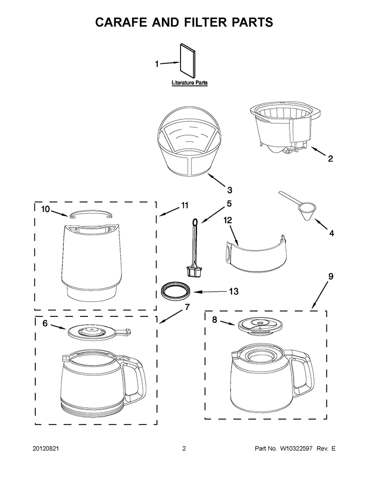 CARAFE AND FILTER PARTS Diagram and Parts List for 5AKCM223CU0  KitchenAid Coffee Maker