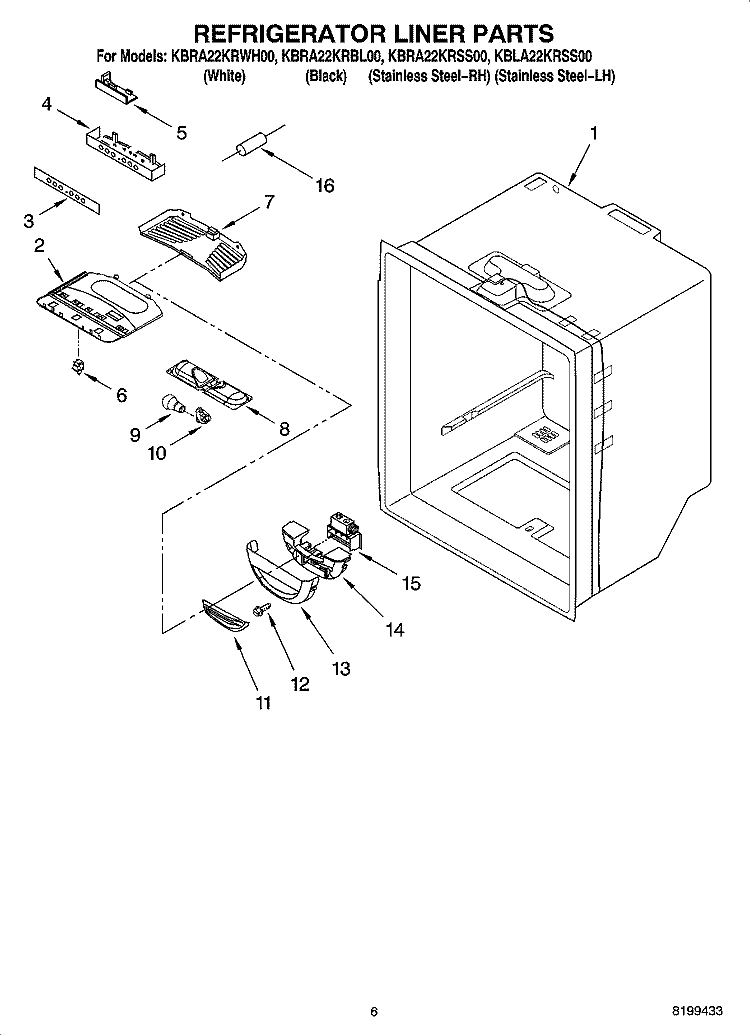 REFRIGERATOR LINER PARTS Diagram and Parts List for KBLA22KRSS00  KitchenAid Refrigerator